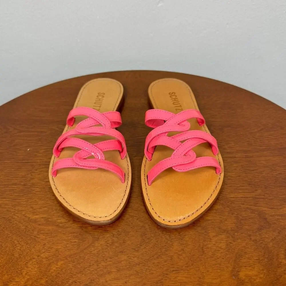 Schutz Lyta Patent Leather Sandal in Pink Lemonade Size 5